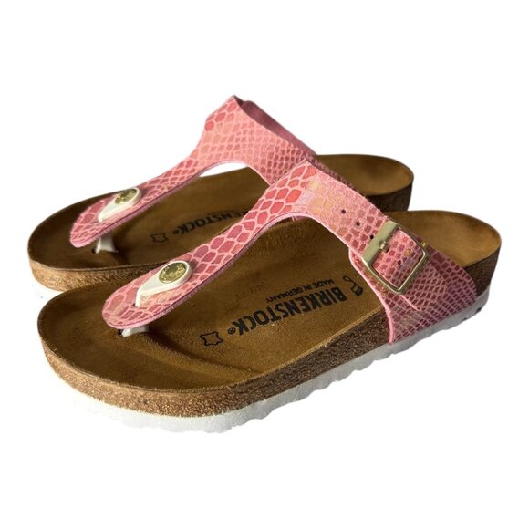 NEW Birkenstock Gizeh Thong Sandals Shiny Snake Rose Size US 4 EU 35 - Picture 1 of 7